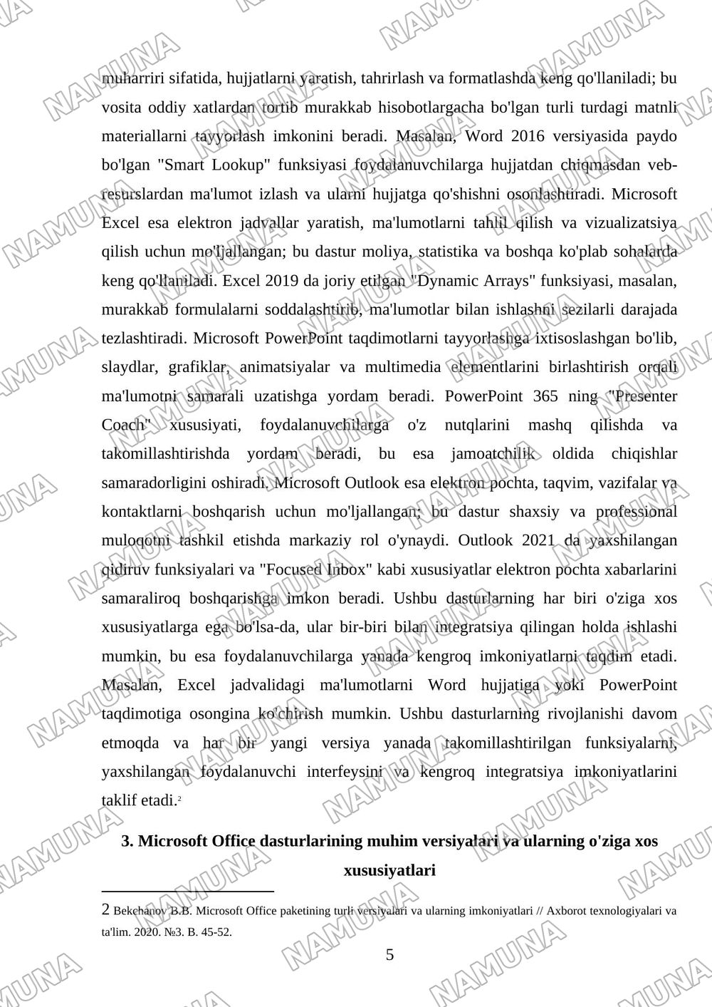 Microsoft Office dasturi versiyalari va ularning farqlari. — mustaqil ish, 5-varaq