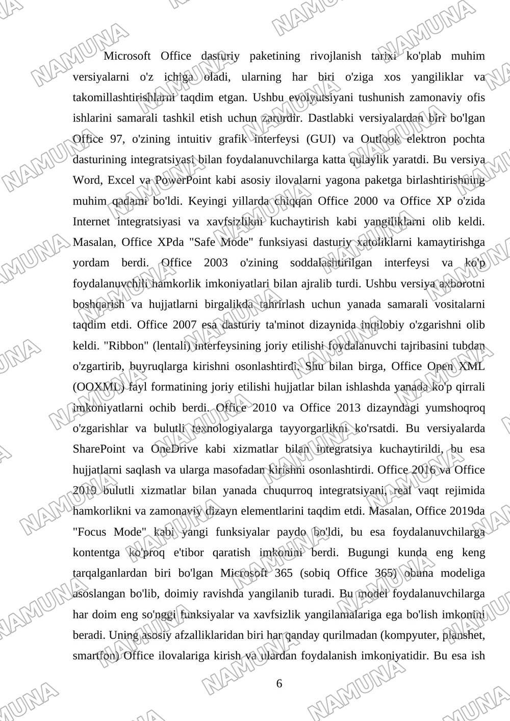 Microsoft Office dasturi versiyalari va ularning farqlari. — mustaqil ish, 6-varaq
