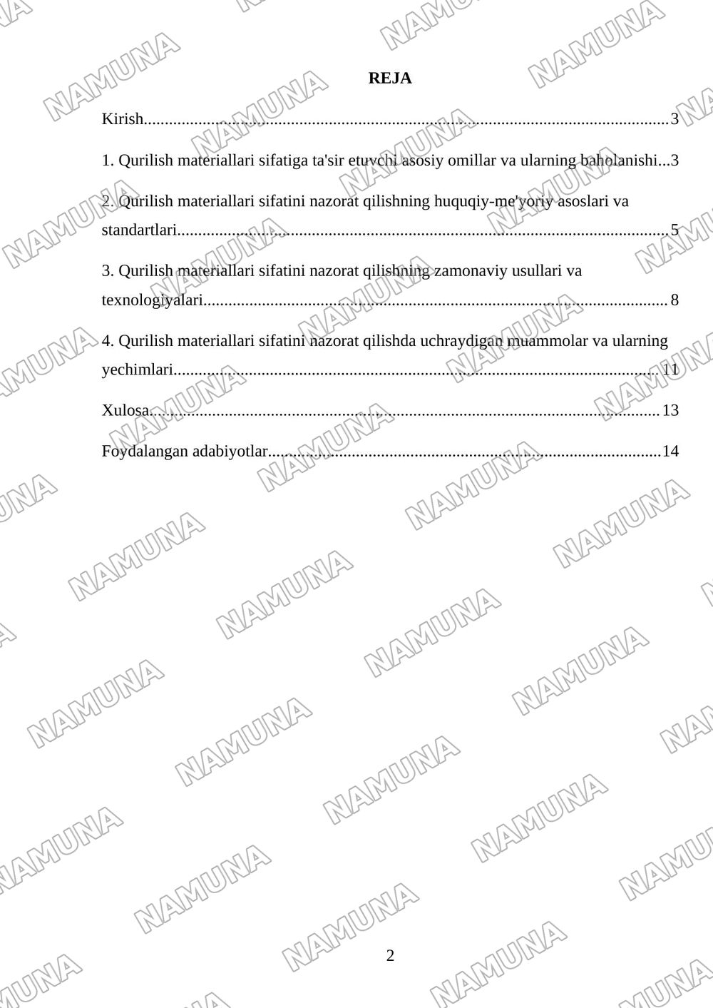Qurilish materiallari sifatini nazorat qilish — mustaqil ish, 2-varaq