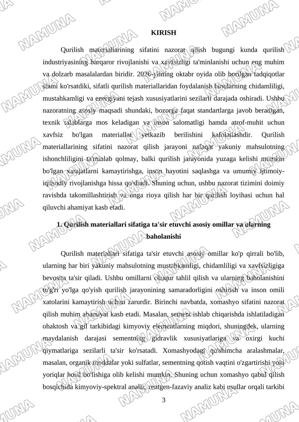Qurilish materiallari sifatini nazorat qilish — mustaqil ish, 3-varaq