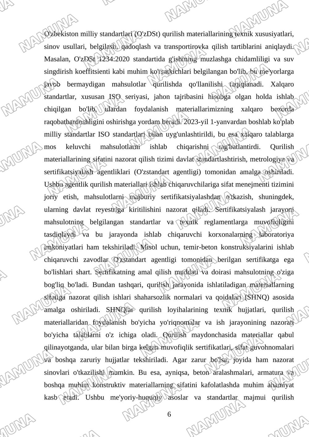 Qurilish materiallari sifatini nazorat qilish — mustaqil ish, 6-varaq