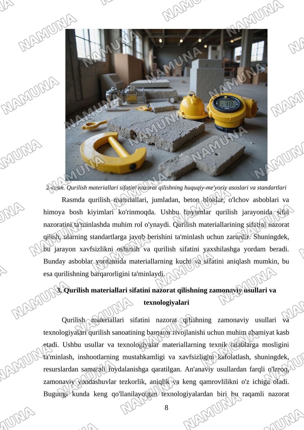 Qurilish materiallari sifatini nazorat qilish — mustaqil ish, 8-varaq