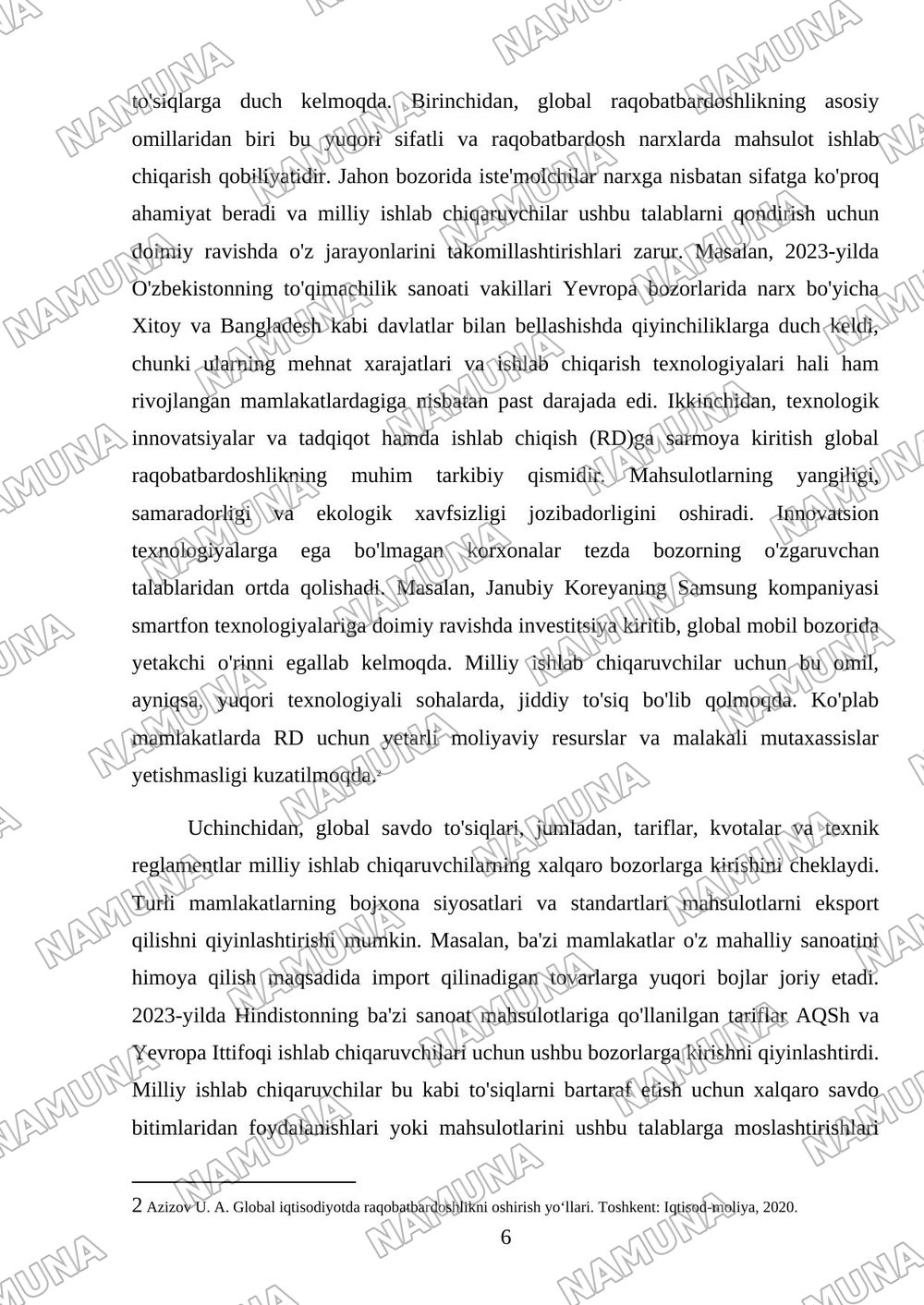 Global bozorga raqobatlashish — mustaqil ish, 6-varaq