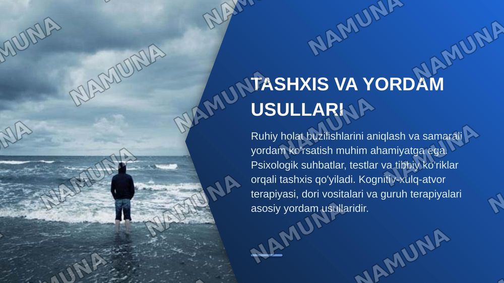 Bemorning ruhiy holati " depressiya shok choʻchish ipoxondirya oʻzini ayibdor his qilish suyitsidal fikrlash" — zamonaviy taqdimot, 8-slayd
