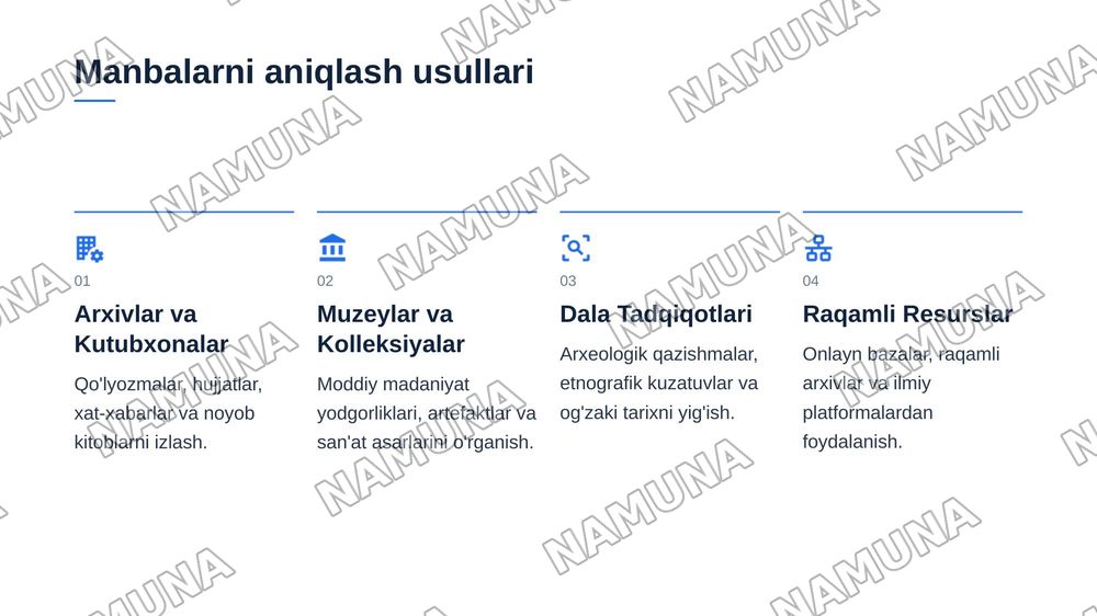 Tarixiy Manbalarni o'rganish: aniqlash, tiklash, tavsiflash va tahlil qilish — zamonaviy taqdimot, 4-slayd