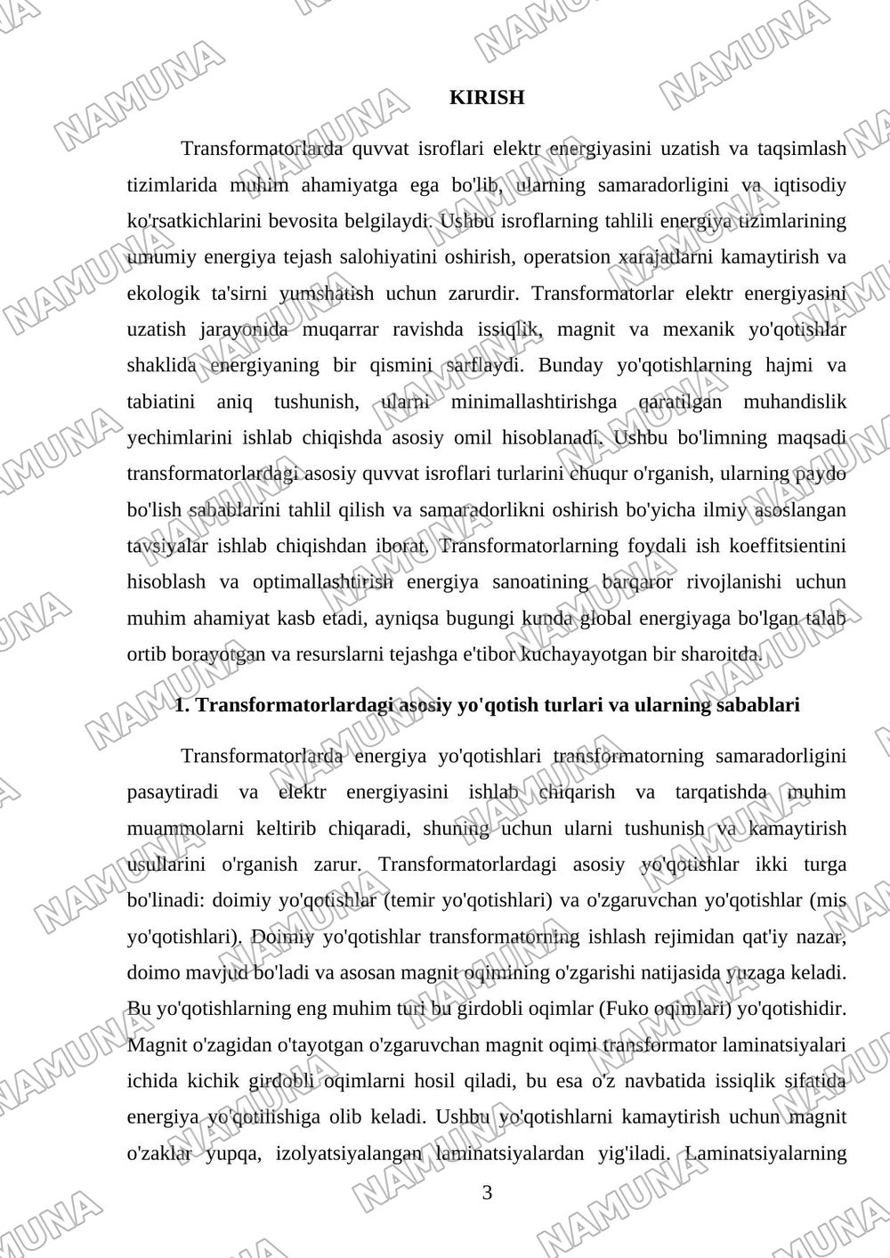 Transformatorlarda quvvat isroflari va foydali ish koeffitsienti tahlili — mustaqil ish, 3-varaq