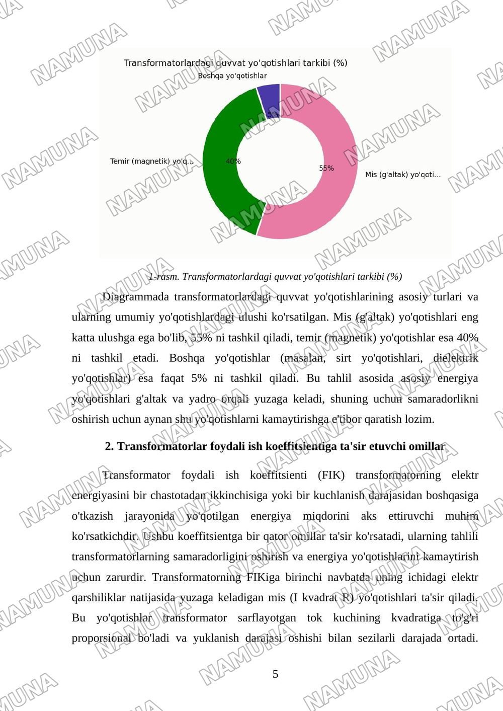 Transformatorlarda quvvat isroflari va foydali ish koeffitsienti tahlili — mustaqil ish, 5-varaq