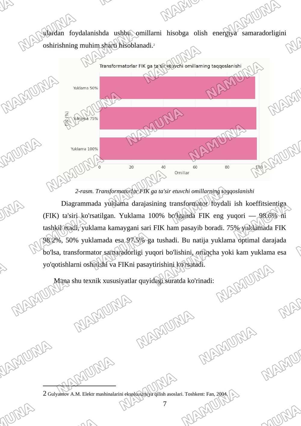 Transformatorlarda quvvat isroflari va foydali ish koeffitsienti tahlili — mustaqil ish, 7-varaq