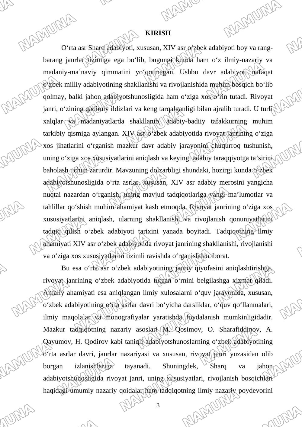 XIV asr o‘zbek adabiyotida rivoyat janrining xususiyatlari — dissertatsiya, 3-varaq