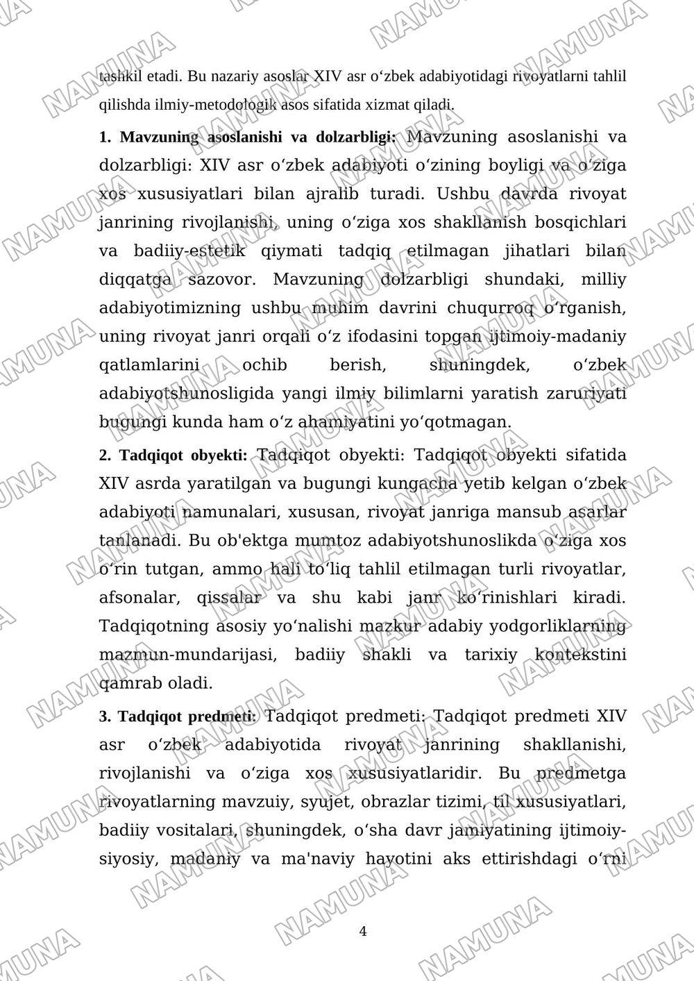 XIV asr o‘zbek adabiyotida rivoyat janrining xususiyatlari — dissertatsiya, 4-varaq