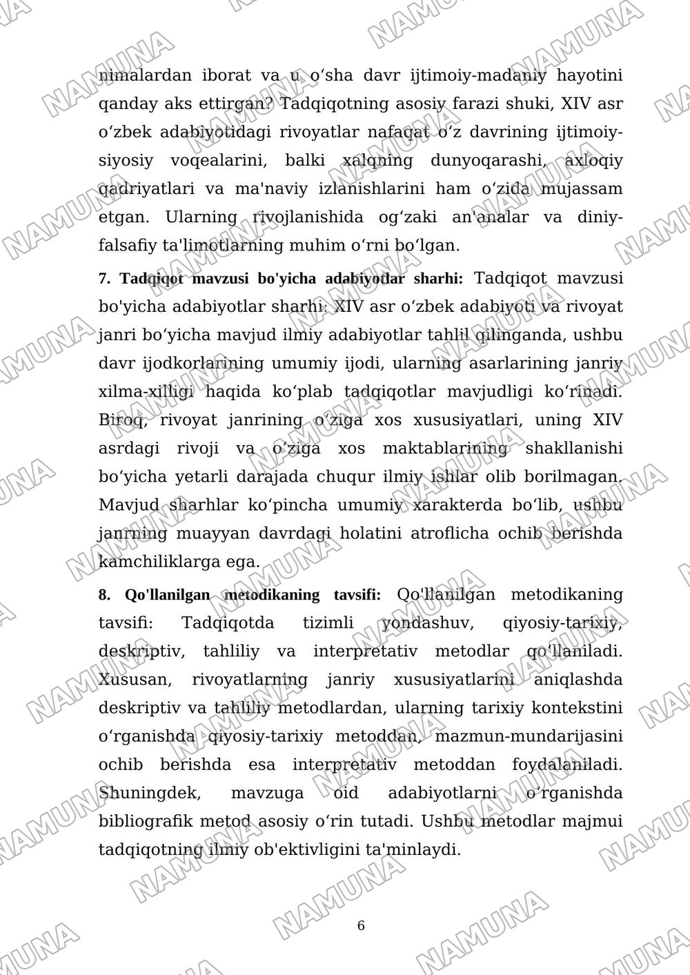 XIV asr o‘zbek adabiyotida rivoyat janrining xususiyatlari — dissertatsiya, 6-varaq