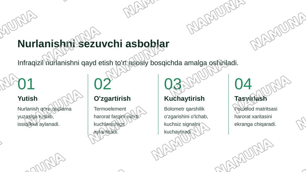 Infraqizil nurlar. Xossalari. Manbalari. Detektorlari. Tibbiyotda qo'llanilishi — zamonaviy taqdimot, 8-slayd