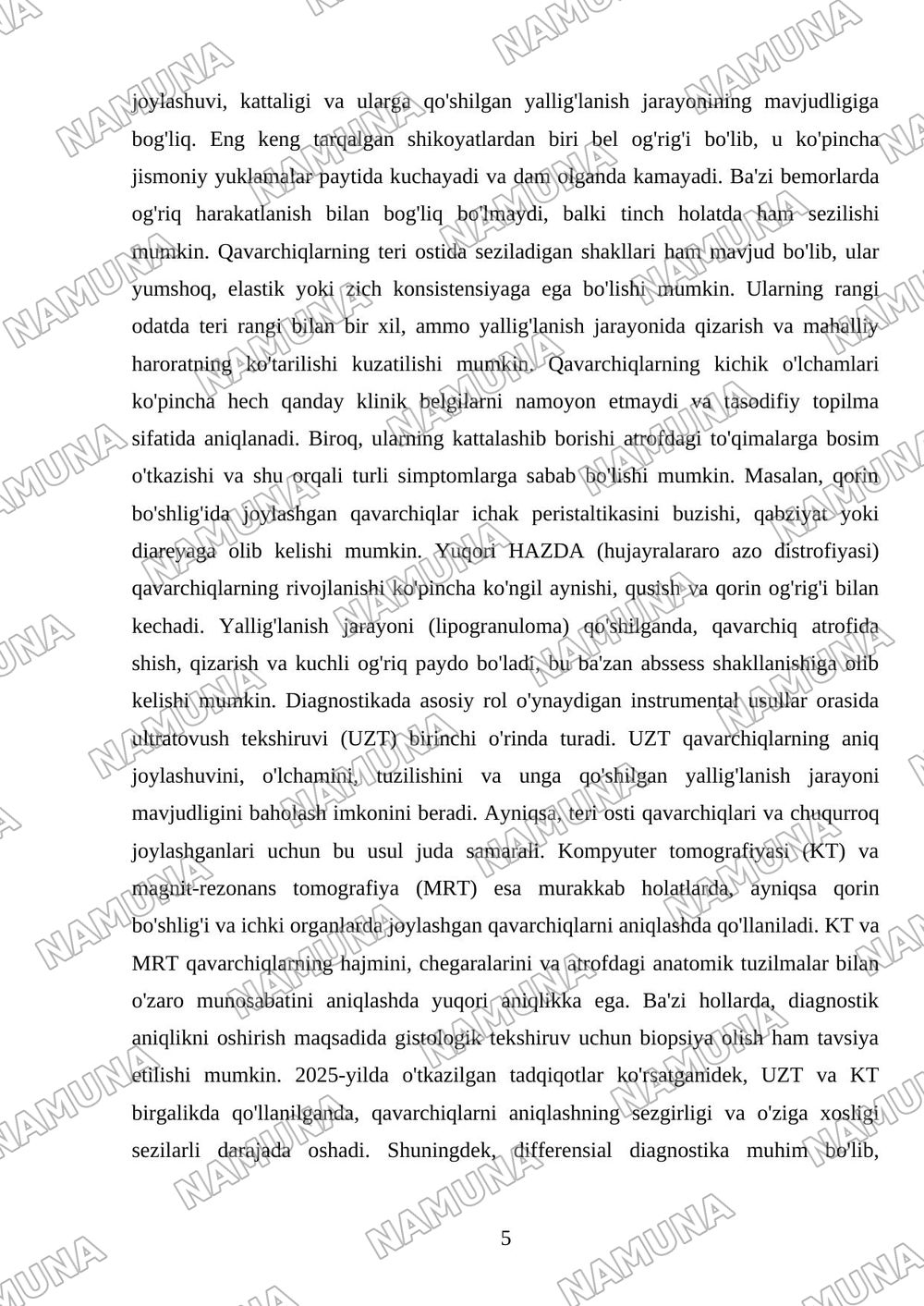 Qavarchiqlarni (Torva) klinik kechish xususiyatlari — mustaqil ish, 5-varaq