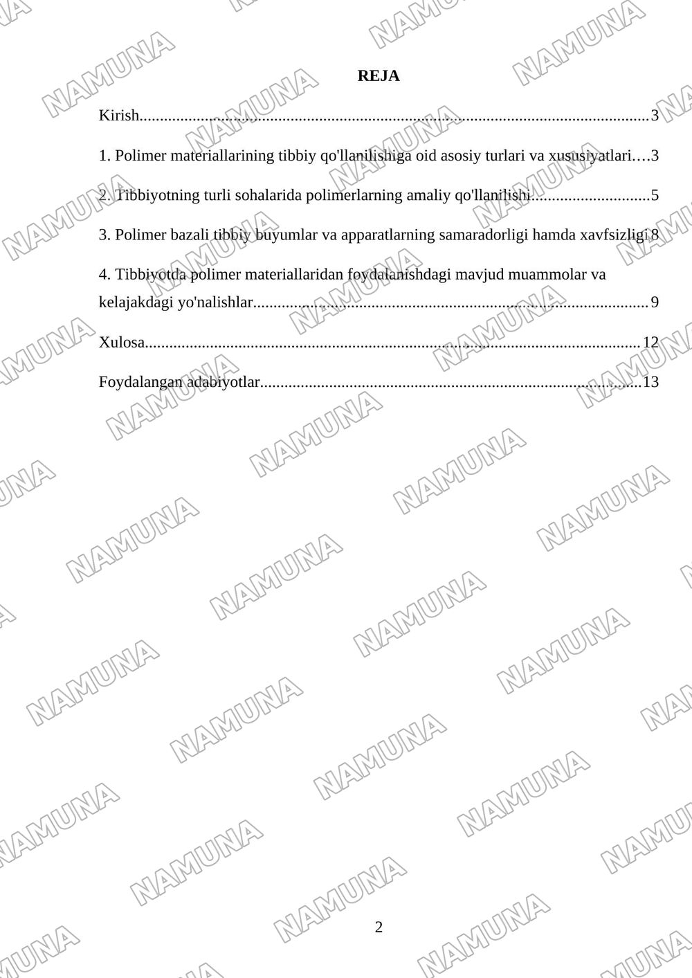 Pollimer materiallarining tibbiyotda qollanilishi — mustaqil ish, 2-varaq