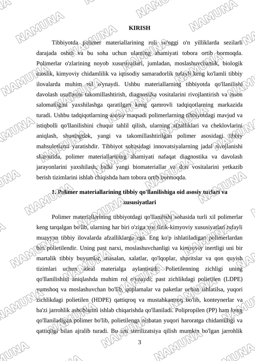 Pollimer materiallarining tibbiyotda qollanilishi — mustaqil ish, 3-varaq