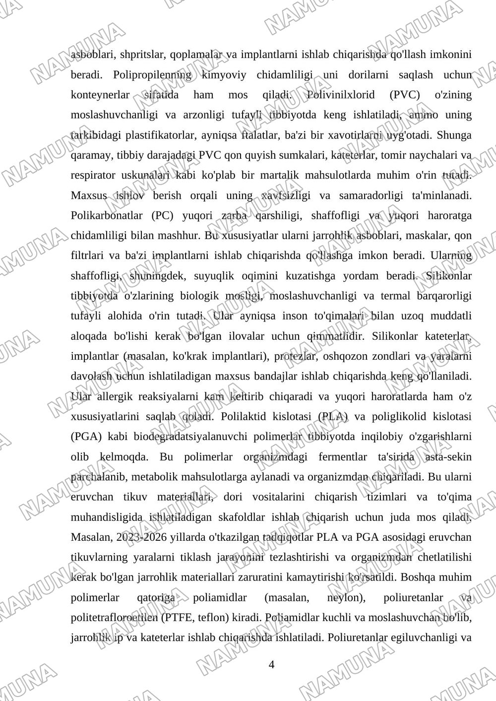 Pollimer materiallarining tibbiyotda qollanilishi — mustaqil ish, 4-varaq