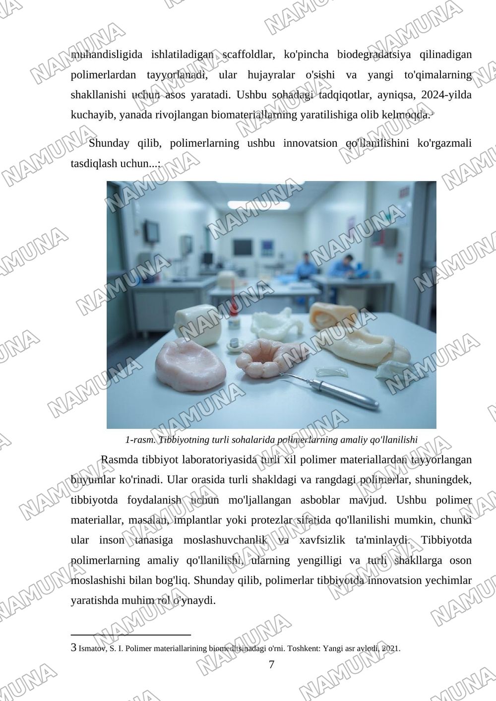 Pollimer materiallarining tibbiyotda qollanilishi — mustaqil ish, 7-varaq