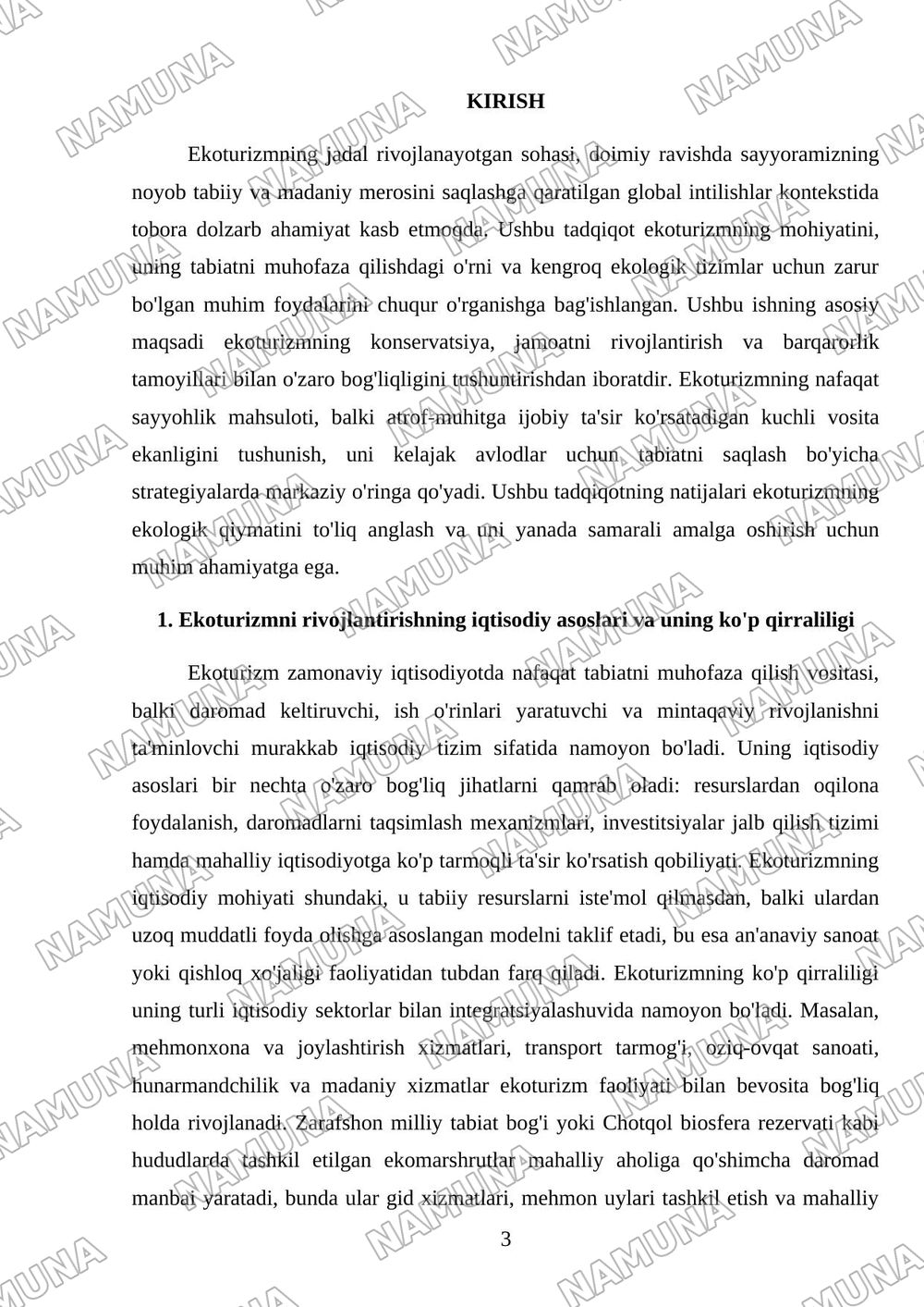 Ekoturizmni rivojlantirishning ekologik va iqtisodiy mexanizmlari — mustaqil ish, 3-varaq