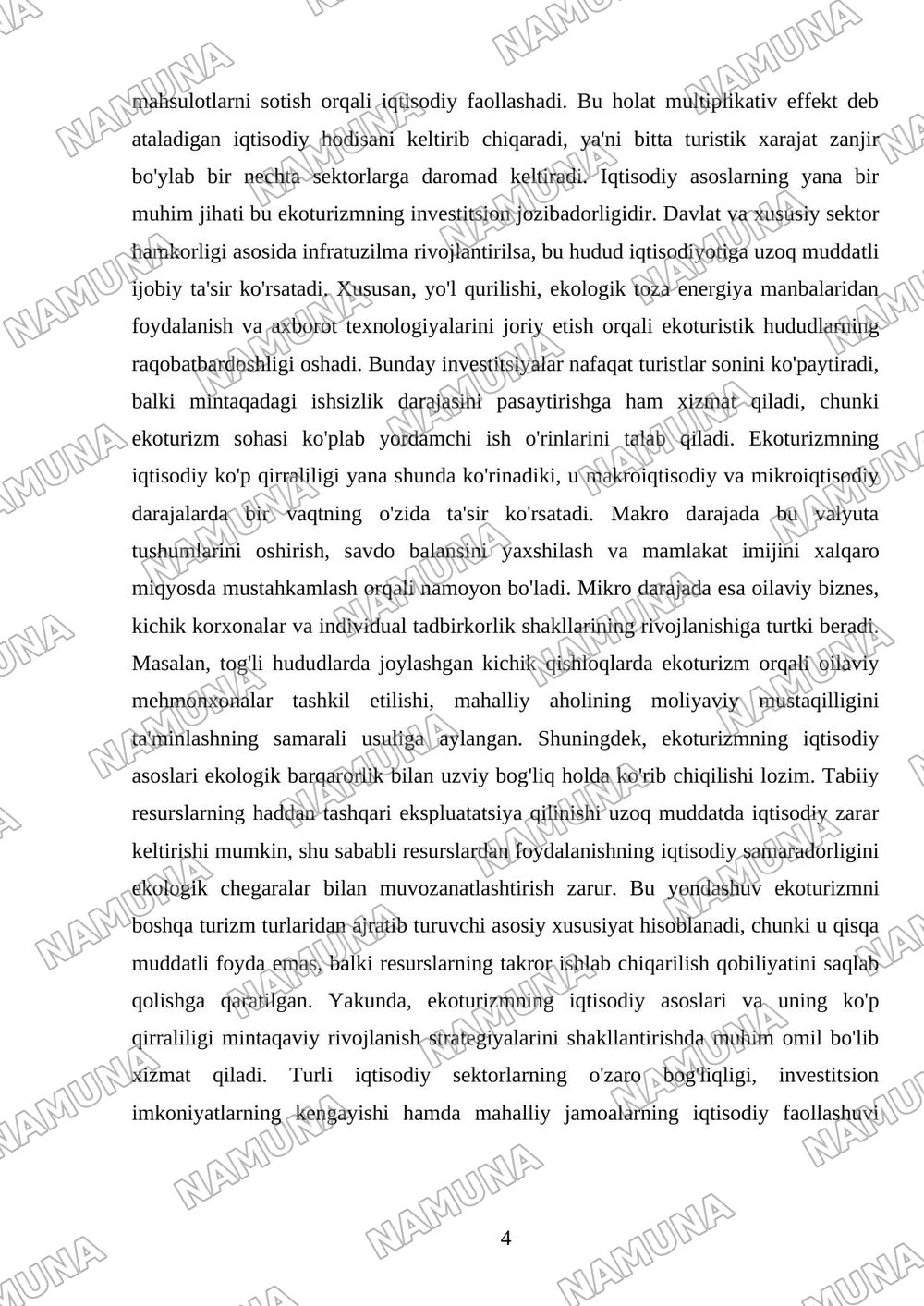 Ekoturizmni rivojlantirishning ekologik va iqtisodiy mexanizmlari — mustaqil ish, 4-varaq