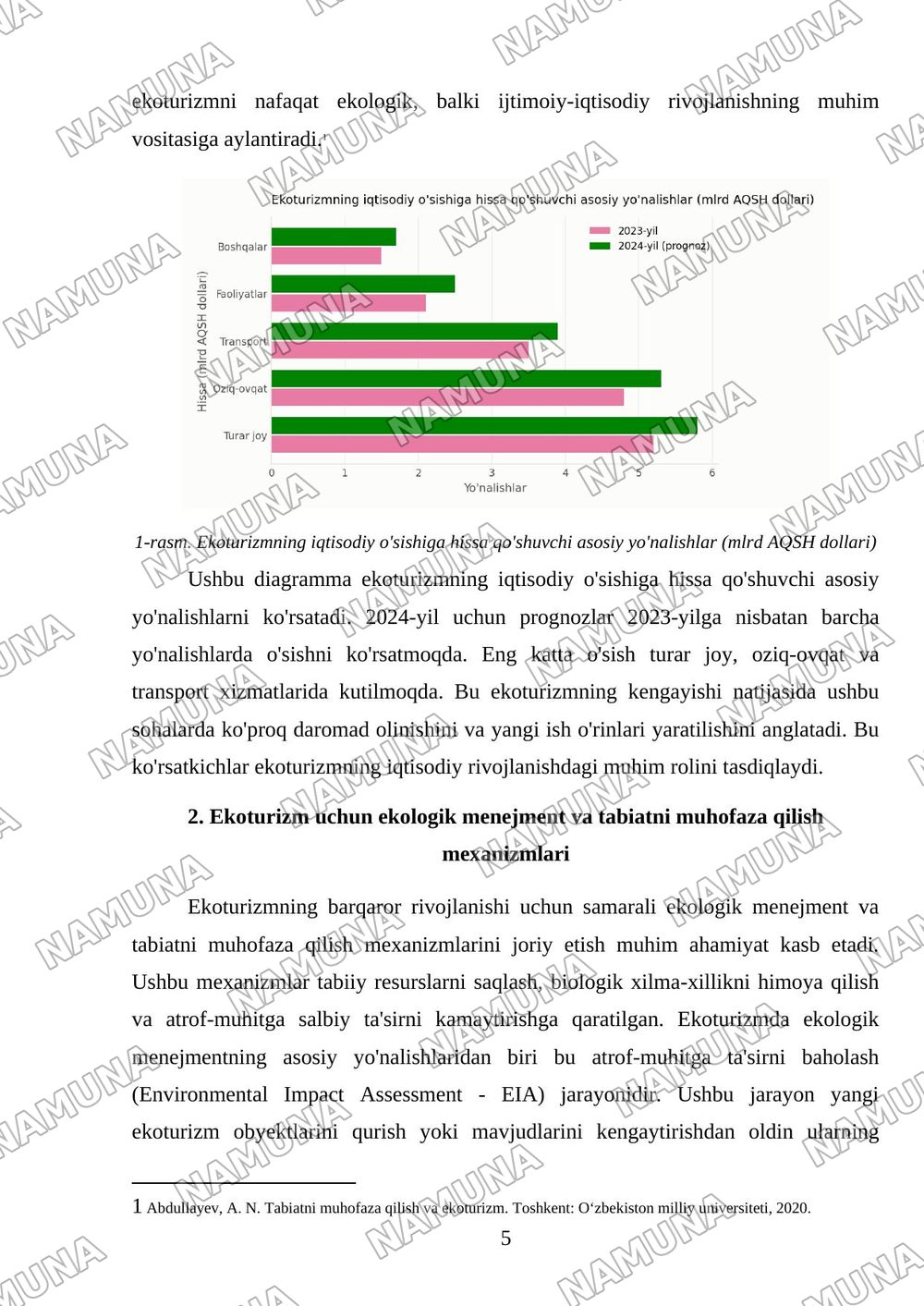 Ekoturizmni rivojlantirishning ekologik va iqtisodiy mexanizmlari — mustaqil ish, 5-varaq