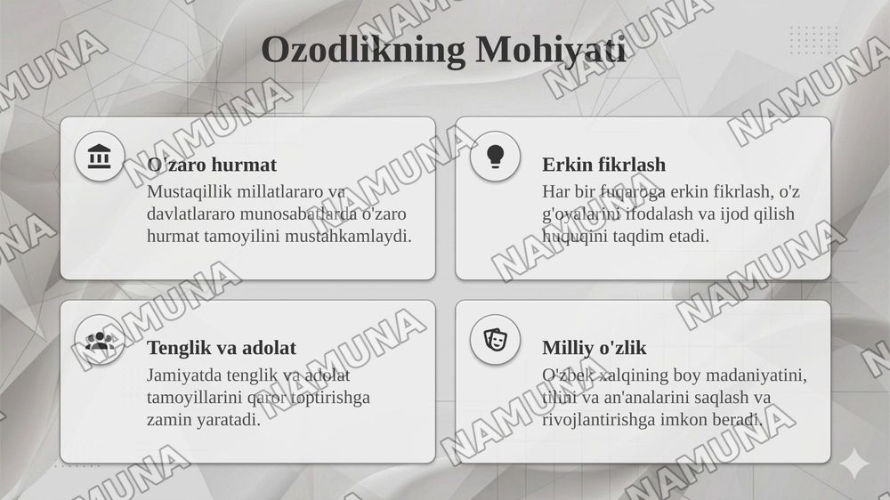 Mustaqillik oliy qadriyat — taqdimot, 4-slayd
