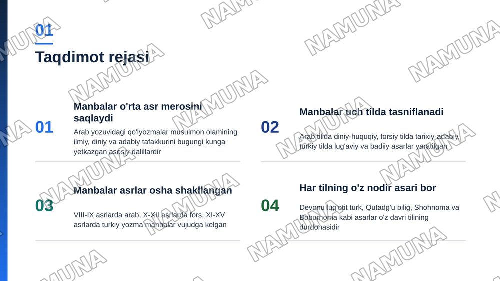 Arab alifbosidagi dastlabki manbalar arab forsiy turkiy tillardagi manbalar — zamonaviy taqdimot, 2-slayd