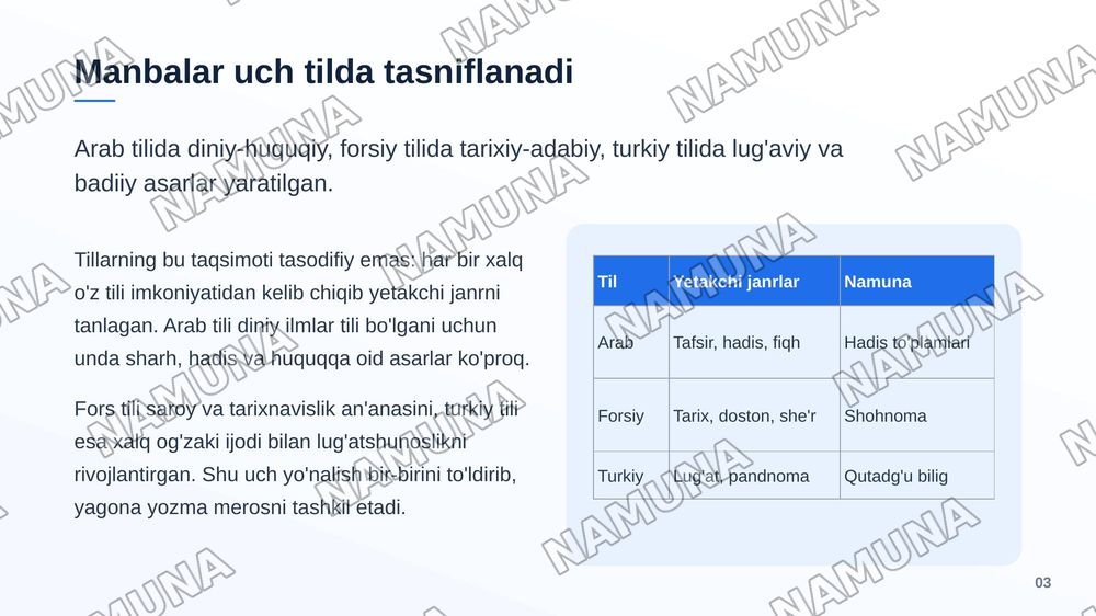 Arab alifbosidagi dastlabki manbalar arab forsiy turkiy tillardagi manbalar — zamonaviy taqdimot, 4-slayd