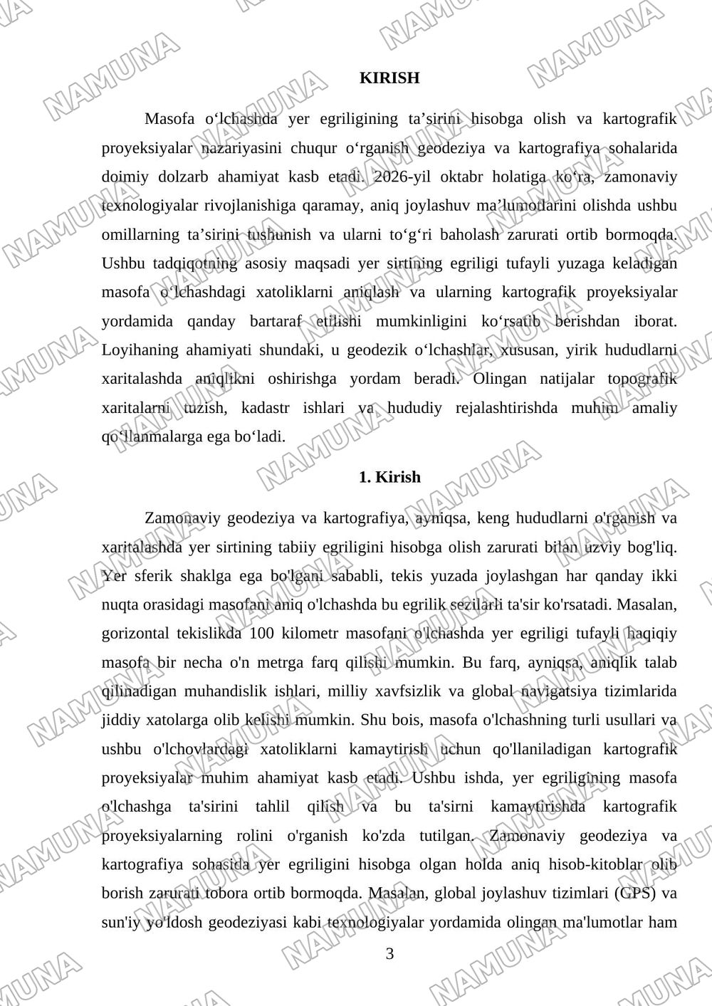 Mavzu: Masofa oʼlchashga yer egriligini tasiri.Kartografik proeksiyalar toʼgʼrisida qisqacha maʼlumot. Tavsiya etilgan adabiyotlar: Tuxtamishev sh.sh Meliyev B.A Mirzayev A.A 'Geodeziya' 1-2- qism oʼ — mustaqil ish, 3-varaq