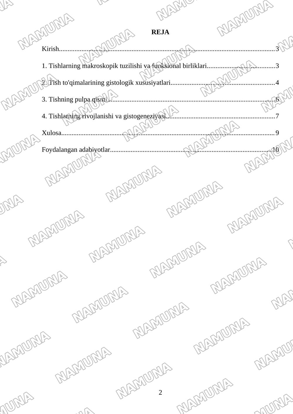 Tishlarning anatomiyasi va gistologiyasi. — referat, 2-varaq