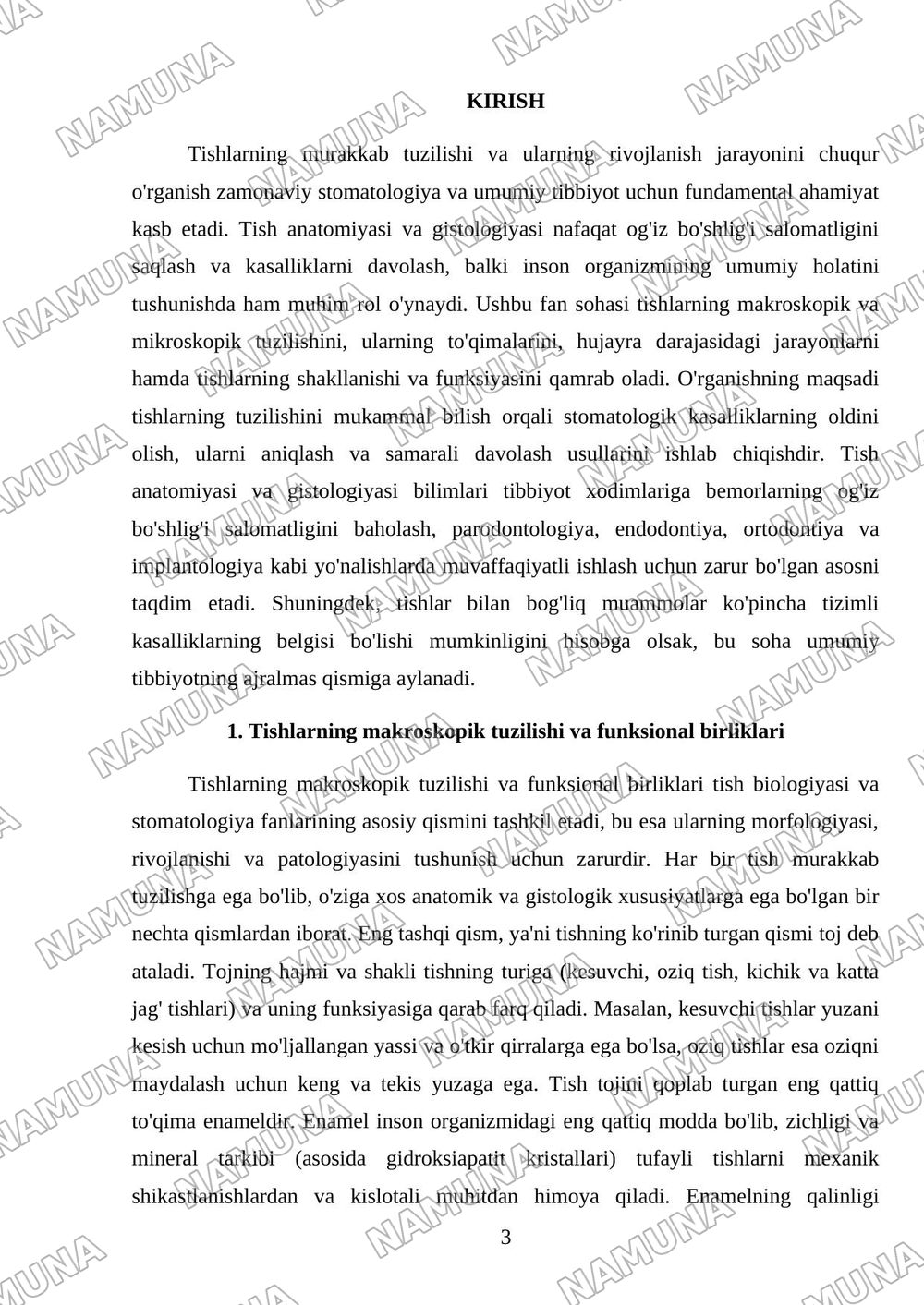 Tishlarning anatomiyasi va gistologiyasi. — referat, 3-varaq