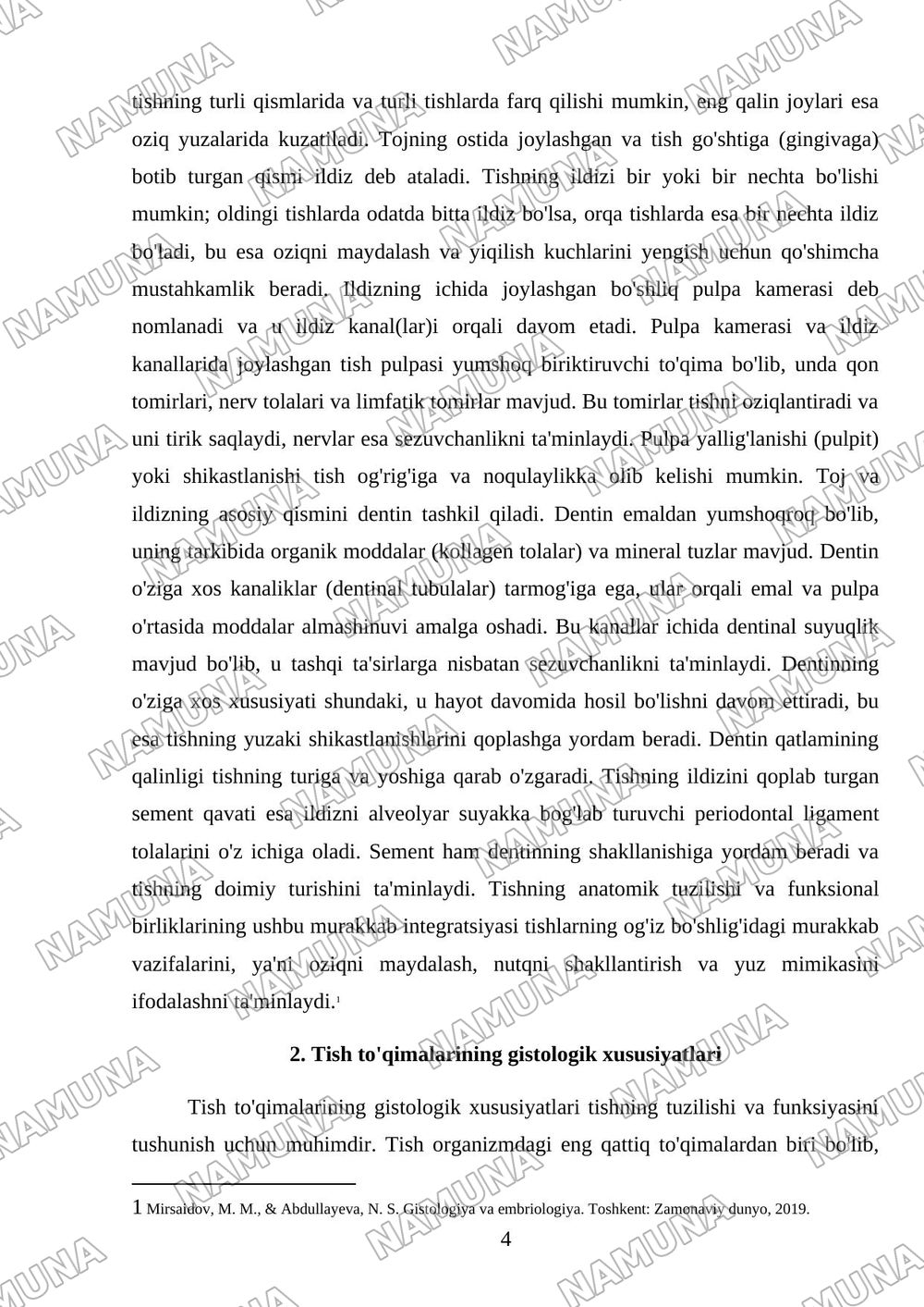 Tishlarning anatomiyasi va gistologiyasi. — referat, 4-varaq