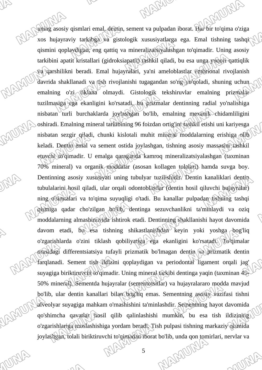 Tishlarning anatomiyasi va gistologiyasi. — referat, 5-varaq