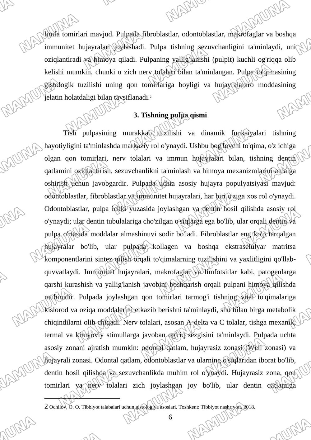 Tishlarning anatomiyasi va gistologiyasi. — referat, 6-varaq