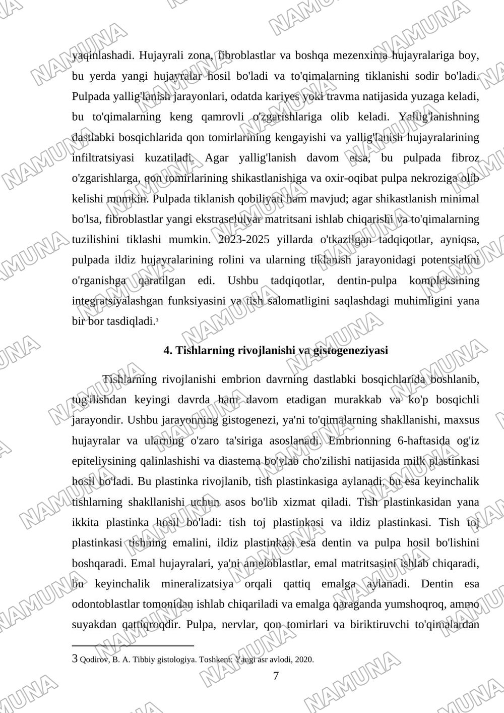 Tishlarning anatomiyasi va gistologiyasi. — referat, 7-varaq