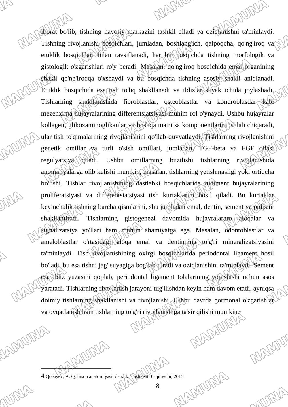 Tishlarning anatomiyasi va gistologiyasi. — referat, 8-varaq