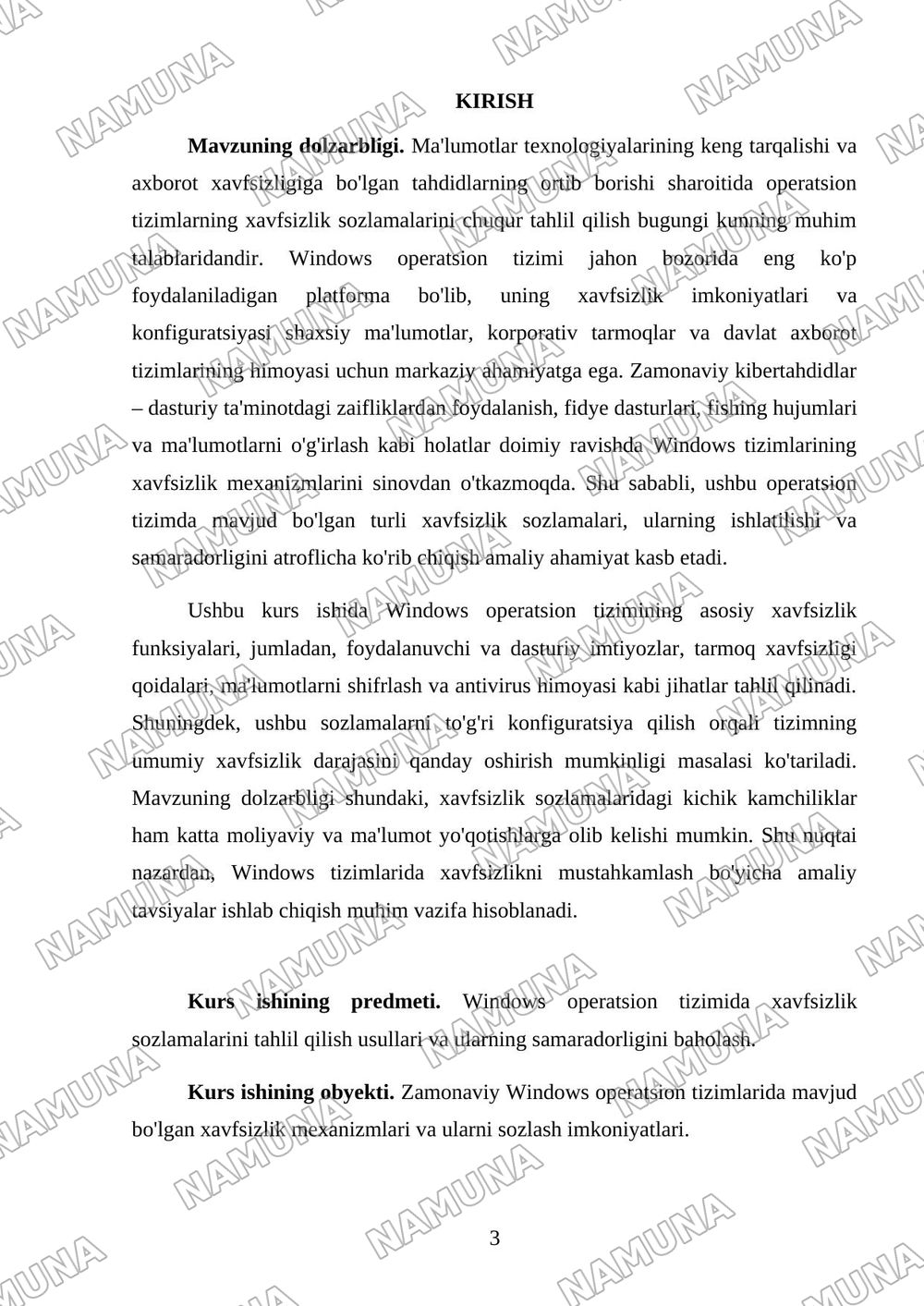Windows operatsion tizimida xavfsizlik sozlamalarini tahlil qilish. — kurs ishi, 3-varaq