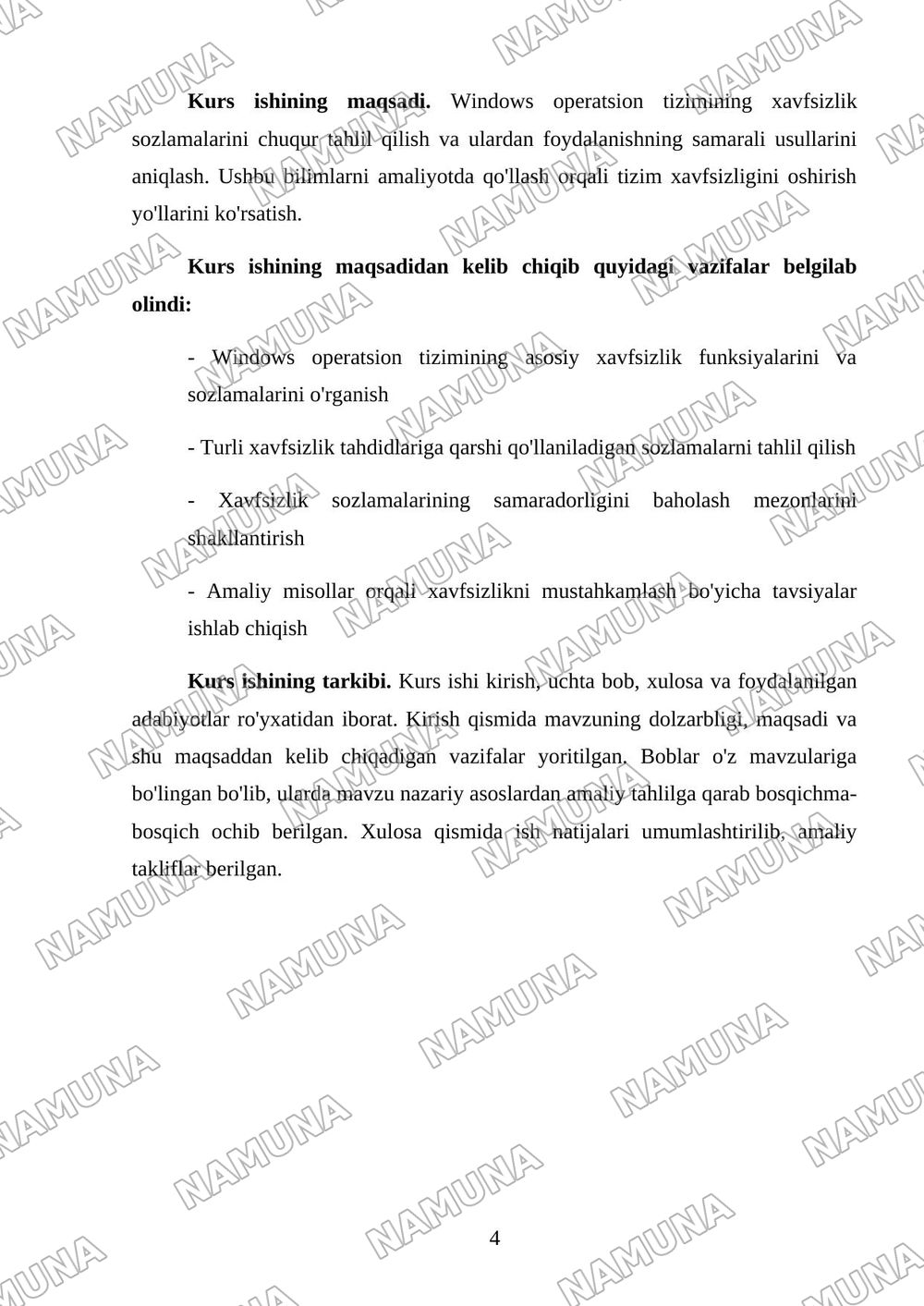 Windows operatsion tizimida xavfsizlik sozlamalarini tahlil qilish. — kurs ishi, 4-varaq