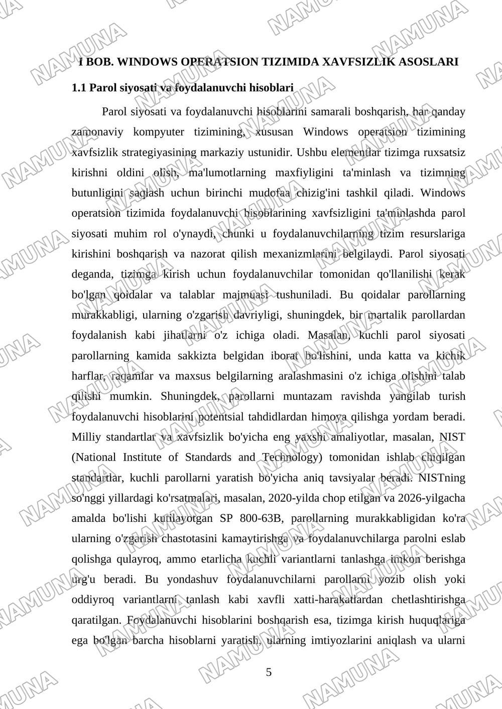 Windows operatsion tizimida xavfsizlik sozlamalarini tahlil qilish. — kurs ishi, 5-varaq