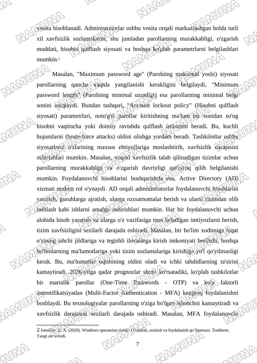Windows operatsion tizimida xavfsizlik sozlamalarini tahlil qilish. — kurs ishi, 7-varaq