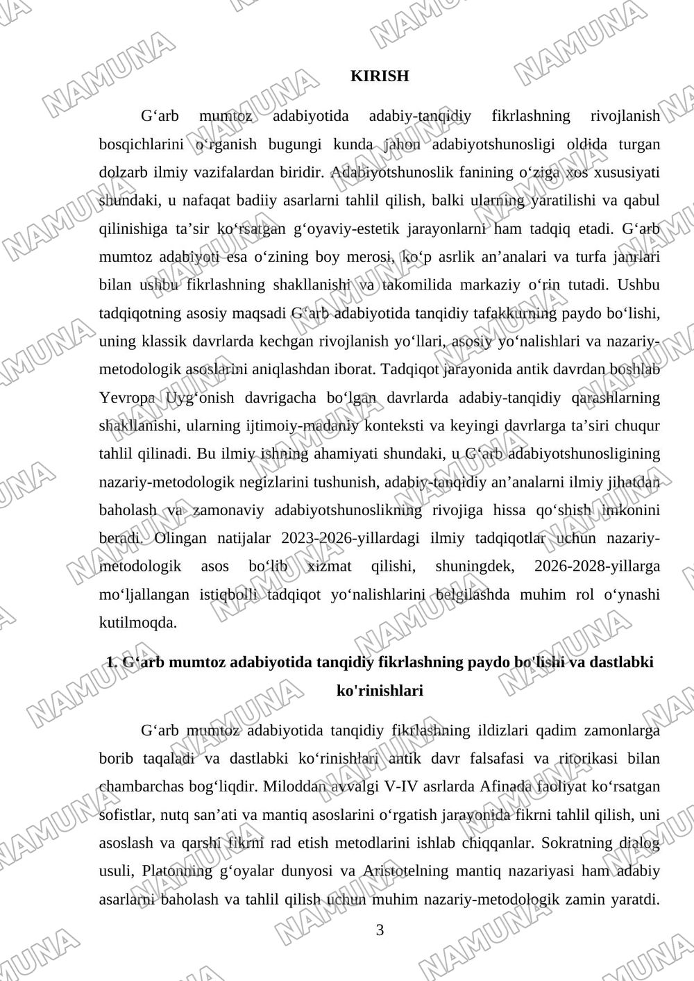 Gʻarb mumtoz adabiyotida adabiy-tanqidiy fikrlash taraqqiyoti — mustaqil ish, 3-varaq