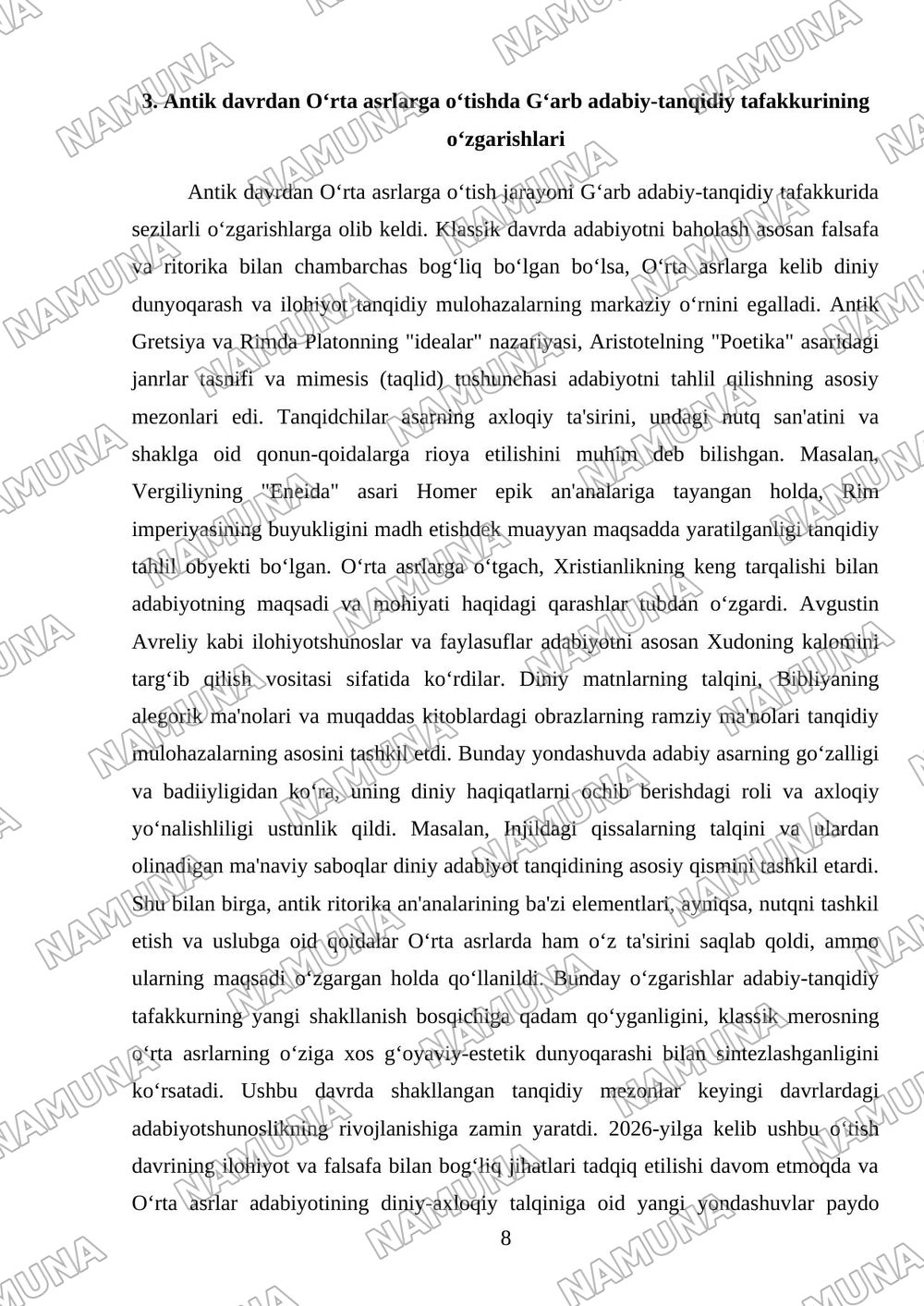 Gʻarb mumtoz adabiyotida adabiy-tanqidiy fikrlash taraqqiyoti — mustaqil ish, 8-varaq