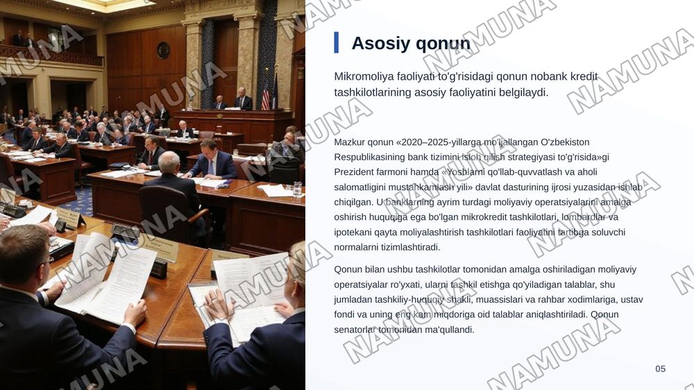 Nobank kredit tashkilotlari faoliyatini tartibga soluvchi qonun hujjatlari qaysilar? — zamonaviy taqdimot, 6-slayd