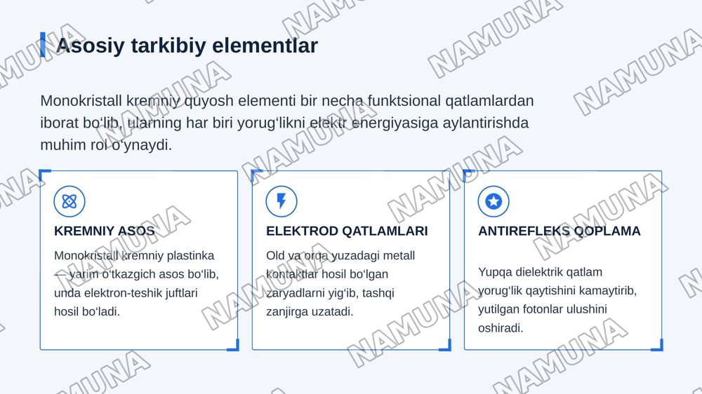 Monokristall kremniy asosidagi quyosh elementlarini tayyorlash elementlari — zamonaviy taqdimot, 4-slayd