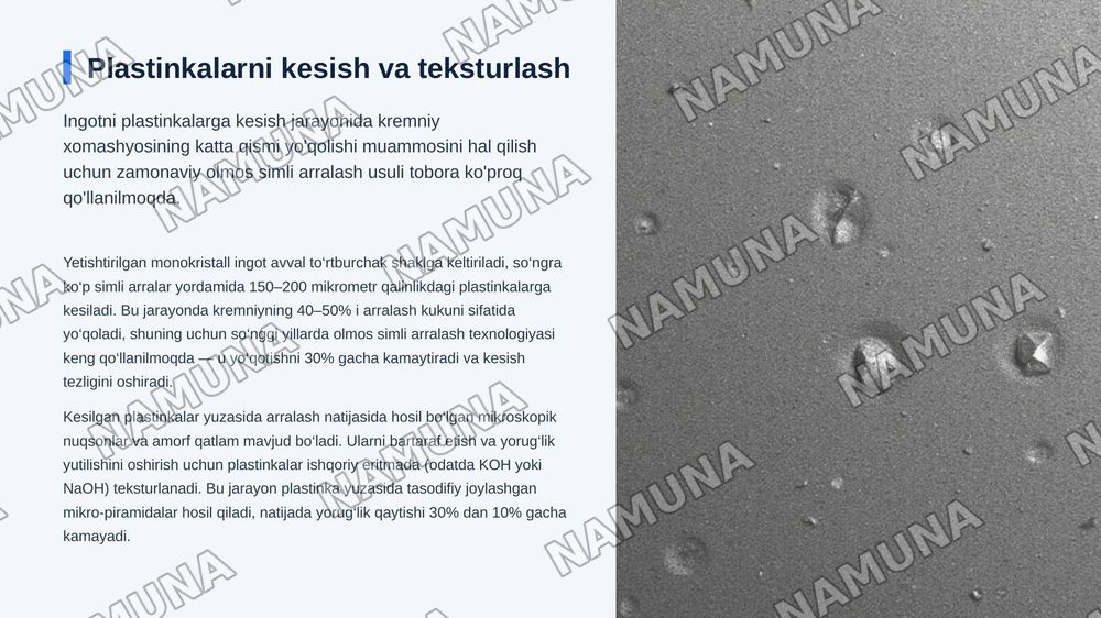 Monokristall kremniy asosidagi quyosh elementlarini tayyorlash elementlari — zamonaviy taqdimot, 8-slayd