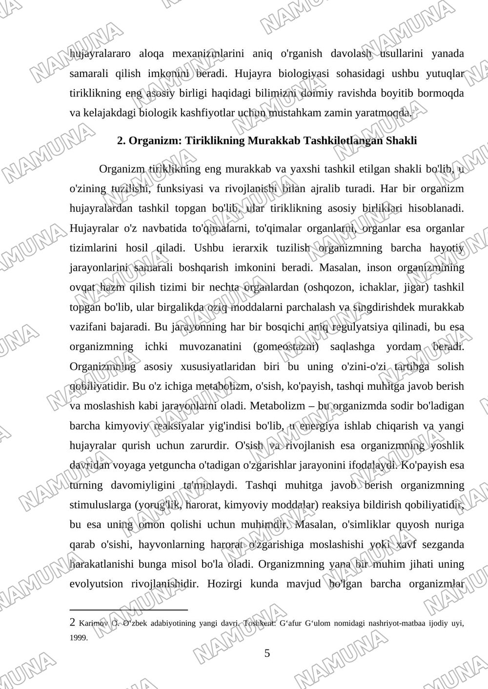 Tiriklikning asosiy shakillari — mustaqil ish, 5-varaq