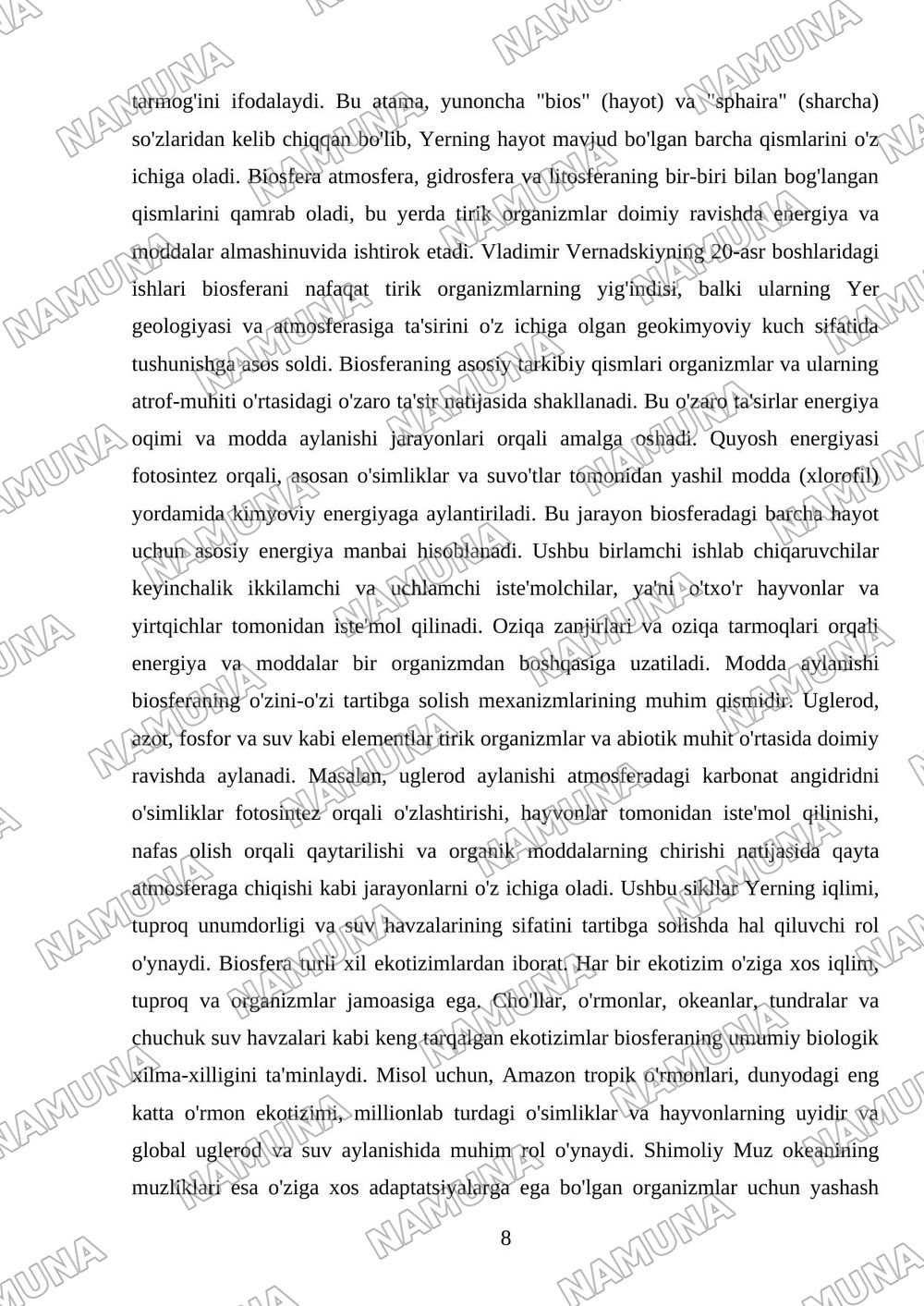 Tiriklikning asosiy shakillari — mustaqil ish, 8-varaq