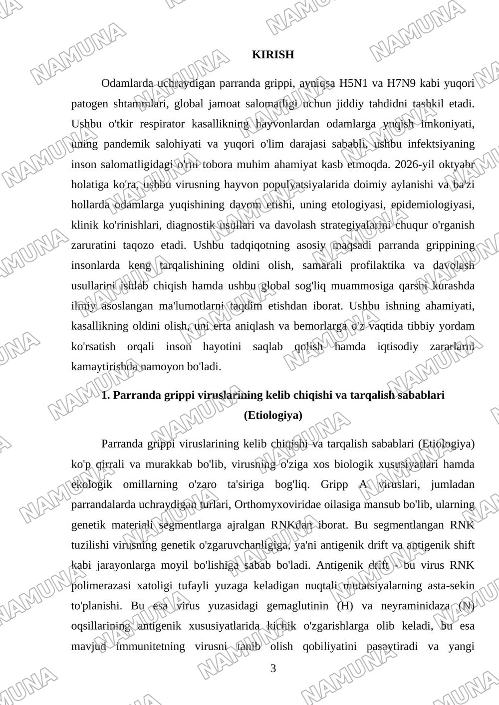 Insonlarda kuzatiladigan parranda grippi. Etiologiya, epidemiologiya, klinikasi, diagnostika, davolash. — mustaqil ish, 3-varaq