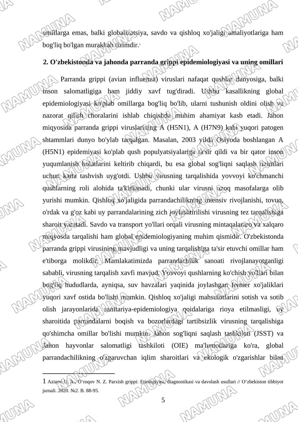 Insonlarda kuzatiladigan parranda grippi. Etiologiya, epidemiologiya, klinikasi, diagnostika, davolash. — mustaqil ish, 5-varaq
