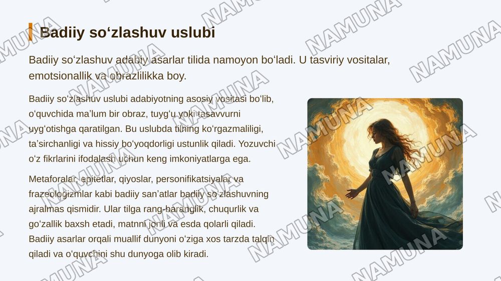 Badiiy soʻzlashuv rasmiy ilmiy ommabop nutq uslublarini tavsiflash — zamonaviy taqdimot, 3-slayd