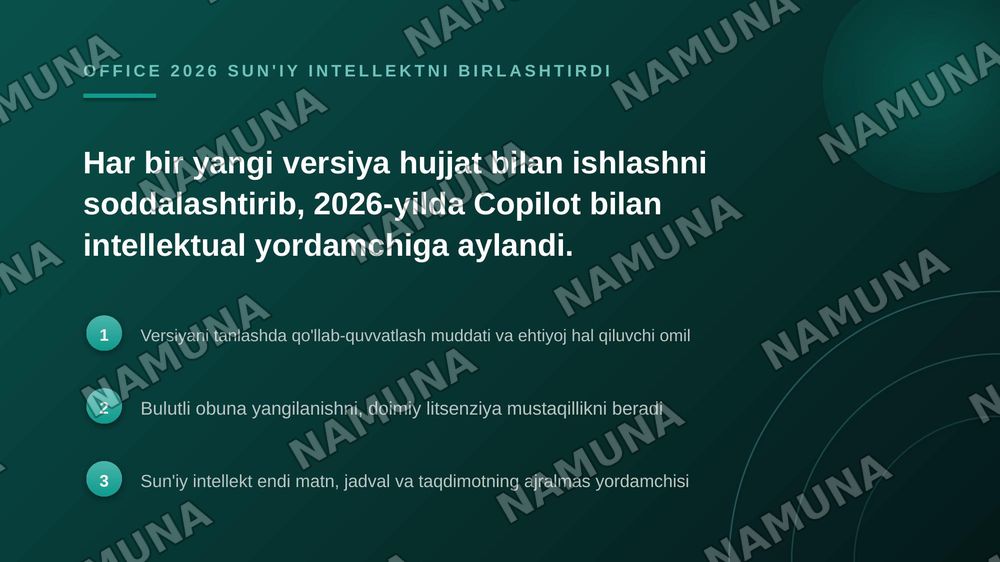 Microsoft Office dasturi versiyalari va ularning farqlari. — zamonaviy taqdimot, 7-slayd
